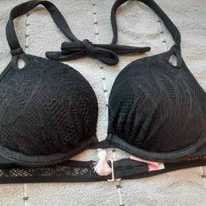 Victoria Secret Black Crochet Push-up Swimsuit Top Size 36B